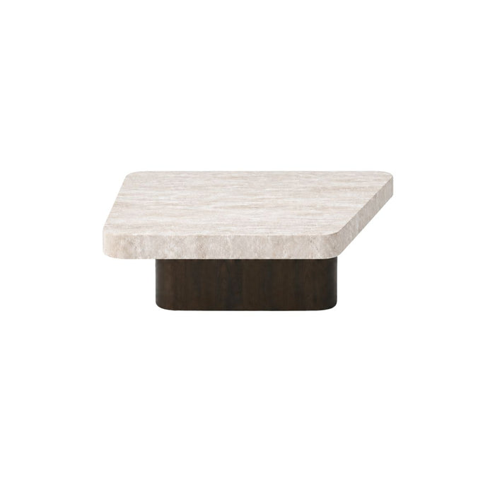 Puro coffee table W80 D70 H25 - Smoke base - White travertine tabletop - Double straight edge