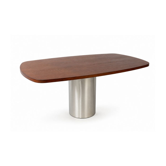Table à manger Cassis - L160 P100 H75 - Piètement en acier brossé - Plateau en bois - Noyer foncé