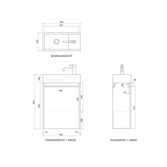 Lavabo de manos Krabi con mueble - Roble - Travertino blanco