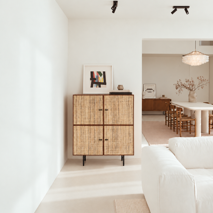 Mark tall sideboard with walnut raffia doors