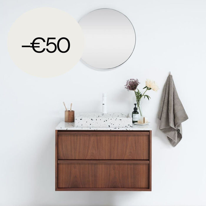 Mueble de baño vintage nogal - Fien - Terrazo blanco - 80 cm