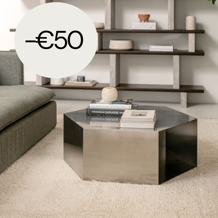Mesa de salón Benno - B100 D100 H38 - Acero inoxidable