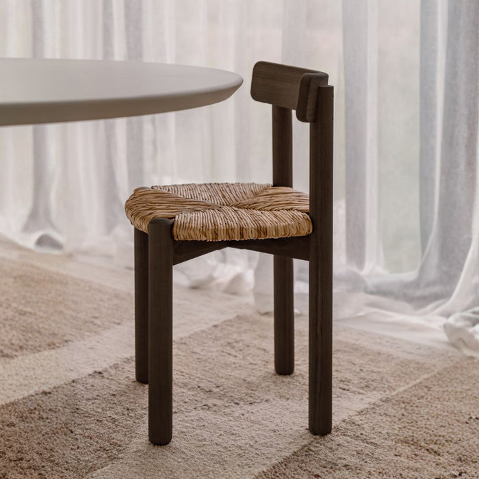 Silla de comedor Arlo - Smoke - Asiento tejido en color natural