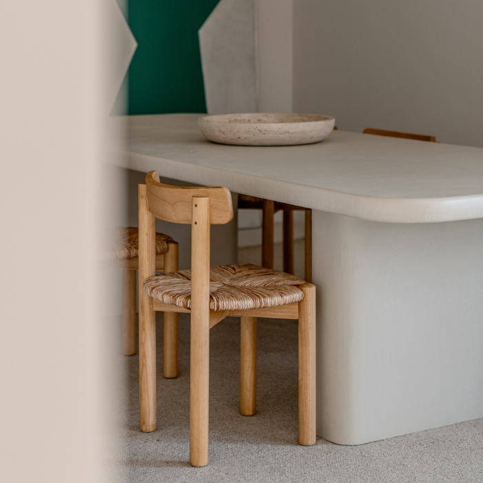 Chaise de salle à manger Arlo - Chêne foncé - Assise tissée couleur naturelle