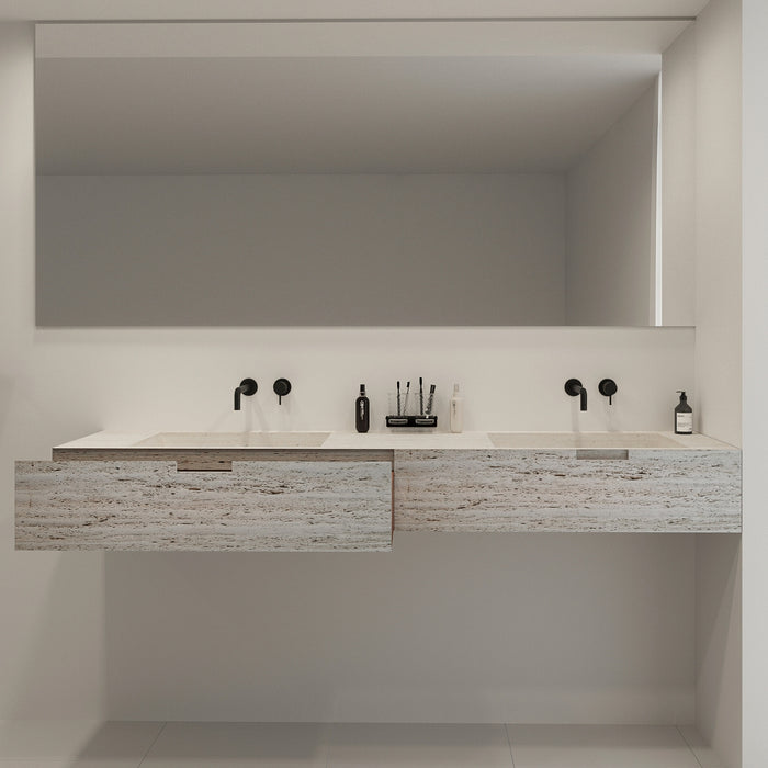 Bathroom cabinet Loudun with double sink - White Travertine - 210 cm