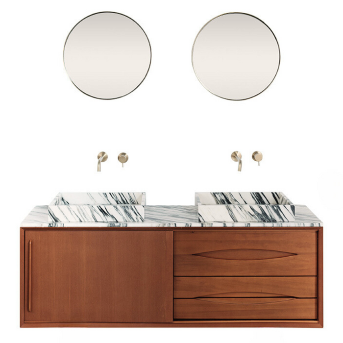 Muebles de baño Bill Teak - Fregadero/plato de lavado de mármol blanco azul - Patas de madera