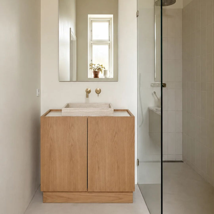 Felix oak bathroom vanity with beige marble George I 84 cm sink