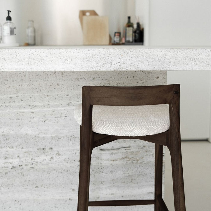 Bar Stool Charmes - Dark Walnut - Fabric Seat - Sandstone Spotted Weave - 65 cm Seat Height