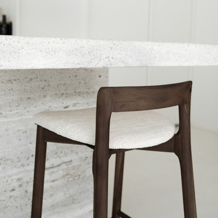 Bar Stool Charmes - Dark Walnut - Fabric Seat - Sandstone Spotted Weave - 65 cm Seat Height