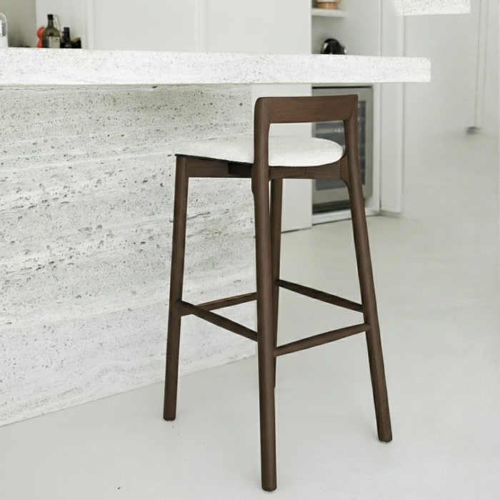 Bar Stool Charmes - Dark Walnut - Fabric Seat - Sandstone Spotted Weave - 65 cm Seat Height