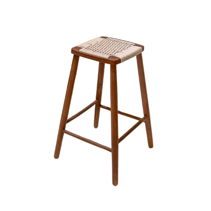 Tabouret de bar Belli - Hauteur d'assise 65 cm - Couleur grain de café - Assise tissée