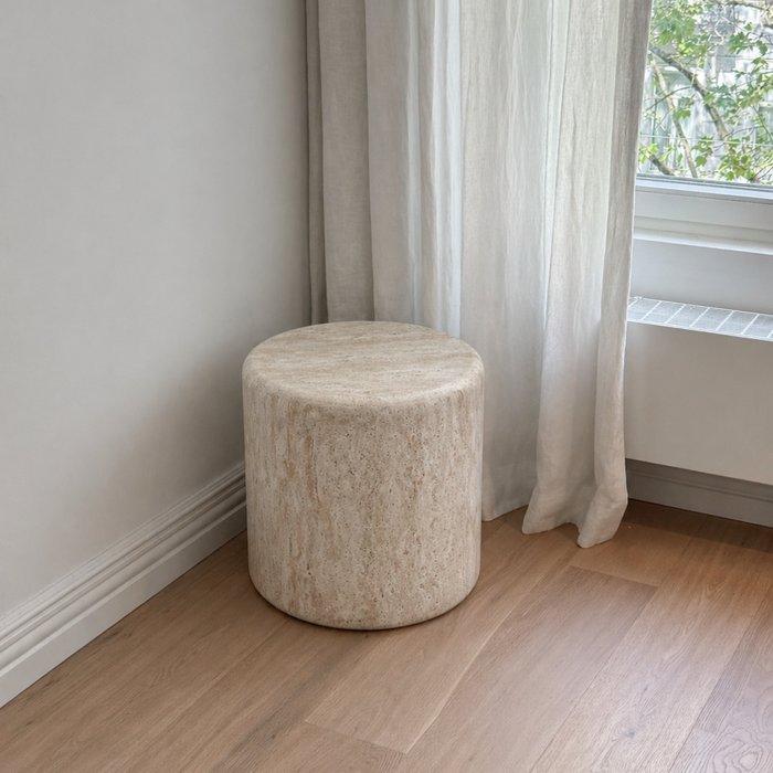 Mesa auxiliar Brisa - D46 H43 - Policompuesto - Travertino blanco