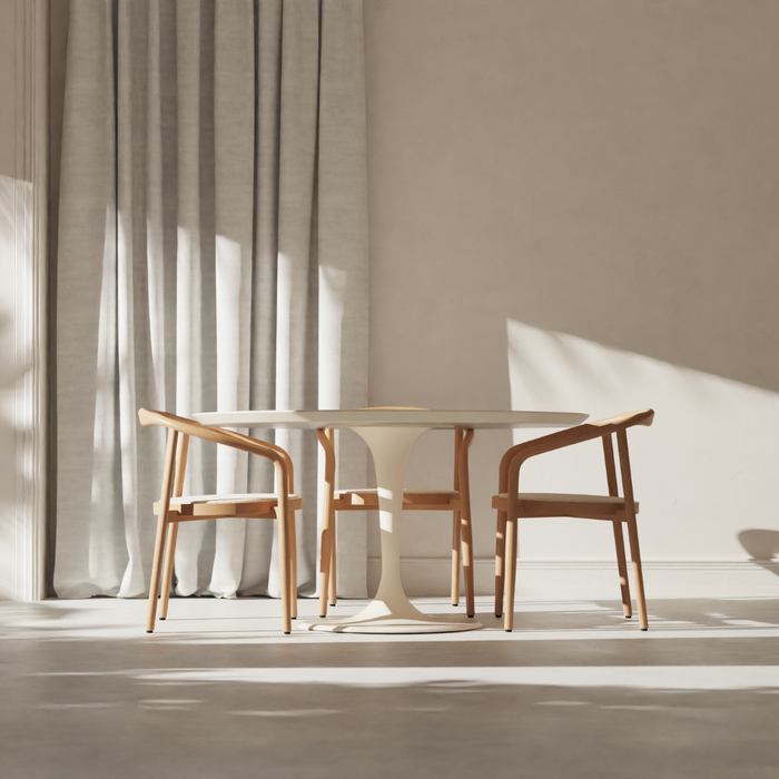 Eettafel Camille – Ronde Tulip Tafel in Latte StoneSkin – Ø140 cm | Moderne Design Eettafel