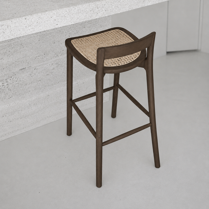 Taburete Charmes - Humo - Asiento de ratán - 65 cm de altura de asiento