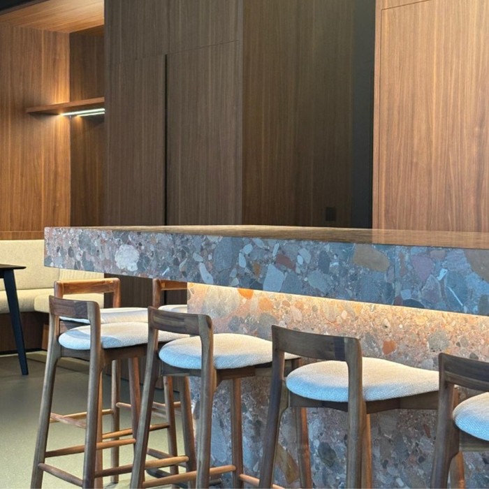 Bar Stool Charmes - Dark Walnut - Fabric Seat - Sandstone Spotted Weave - 65 cm Seat Height