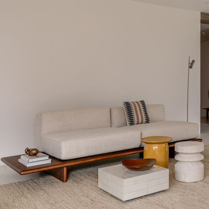 Sofa Daro - 250 cm - Coffee bean color - Fabric seat spotted sandstone weave