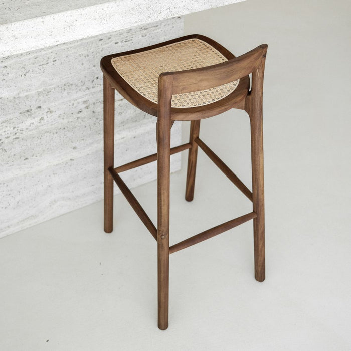 Barhocker Charmes - Akazie Walnuss - Rattansitz - 75 cm Sitzhöhe