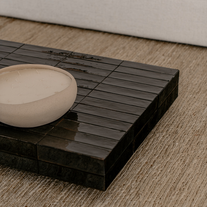 Table basse Tilo - Plateau en carreaux noirs - Rectangulaire - 168 cm