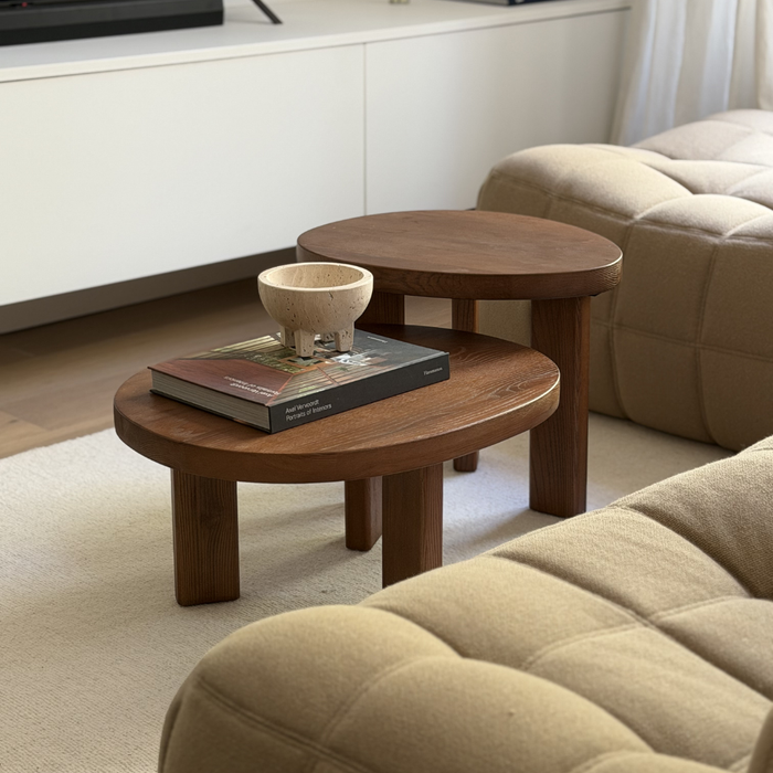 Eden Coffee Table - Ash Wood - Dark Walnut - Oval - 50 cm - Small