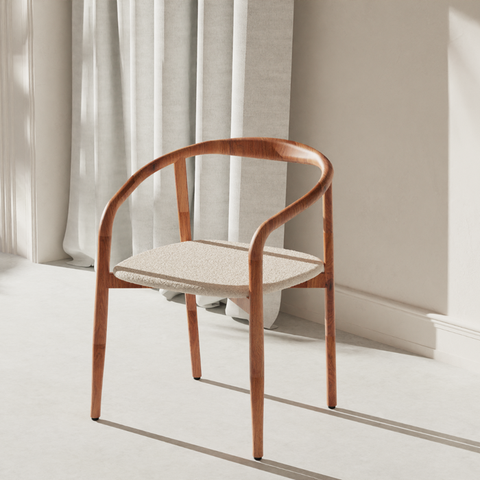 Silla de comedor Ely - Asiento rectangular de tela - Nogal claro