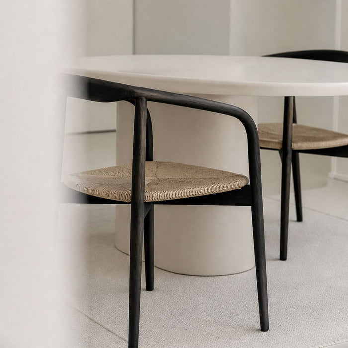 Silla de comedor Ely - Madera Smoke - Asiento rectangular tejido