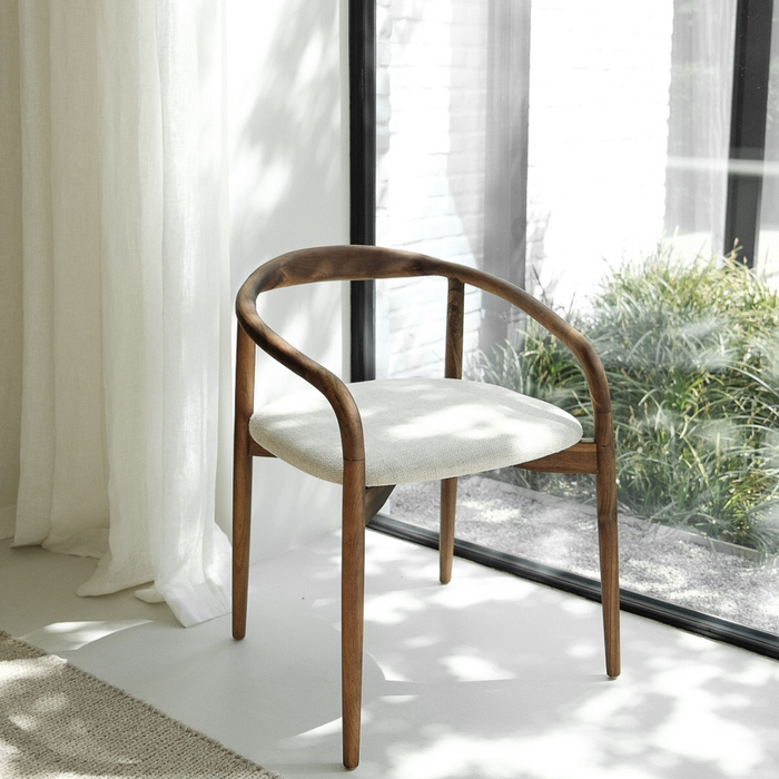 Chaise de salle à manger Ely - Assise rectangulaire en tissu - Couleur bois fumé - Bois de caoutchouc