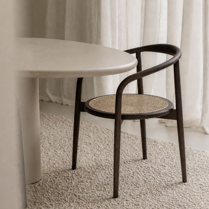 Eetkamerstoel Ely - Ronde rotan zitting - Smoke wood