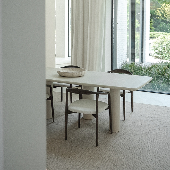 Chaise de salle à manger Ely - Assise rectangulaire en tissu - Couleur bois fumé - Bois de caoutchouc