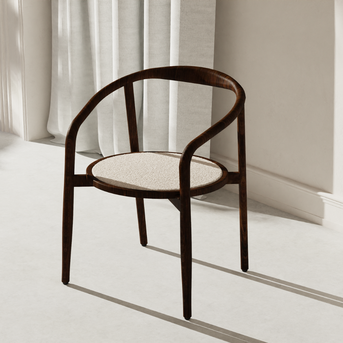 Silla de comedor Ely - Asiento redondo de tela - Nogal oscuro - Madera de acacia - VDF115