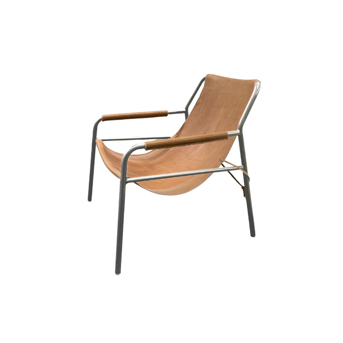 Fauteuil Azur - B78 cm - cadre en acier brossé - cuir Cognac clair