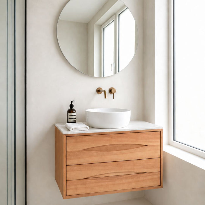 Bathroom cabinet Oak - Bill - Alexis II porcelain washbasin - Marcel top plate white marble - 80 cm