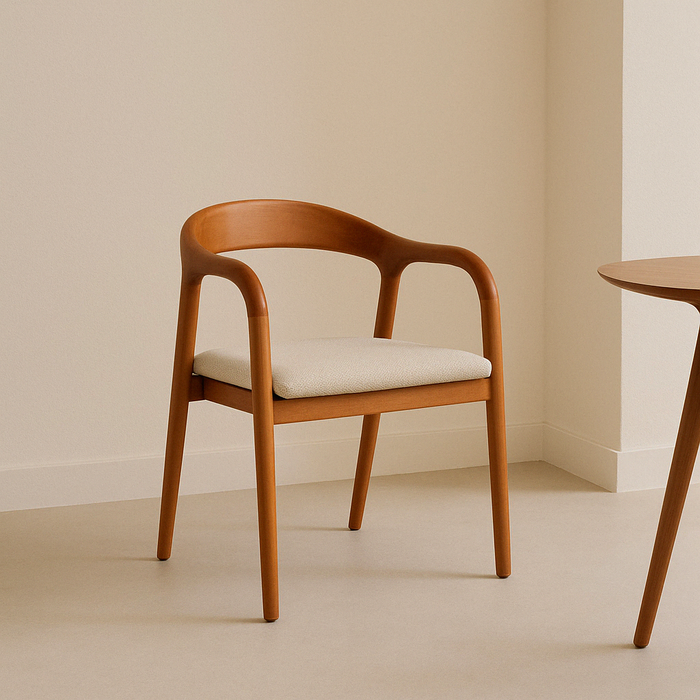 Silla de comedor nogal - Muret - asiento de tejido bouclé marfil - VDF117