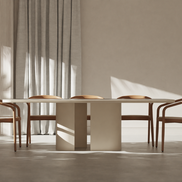 Long Dining Table Nova – MicroSkin Top in Latte – Latte Iron Base – 240 cm