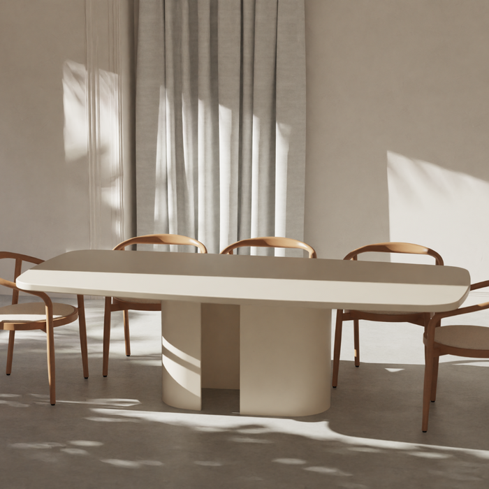 Long Dining Table Nova – MicroSkin Top in Latte – Latte Iron Base – 240 cm