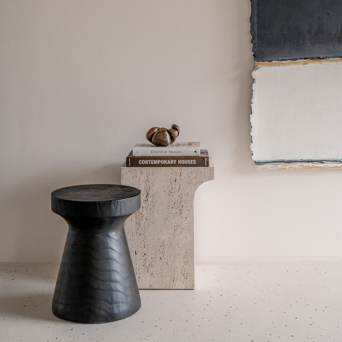 Vinto side table - W31 D25 H48 - White - Unfilled travertine