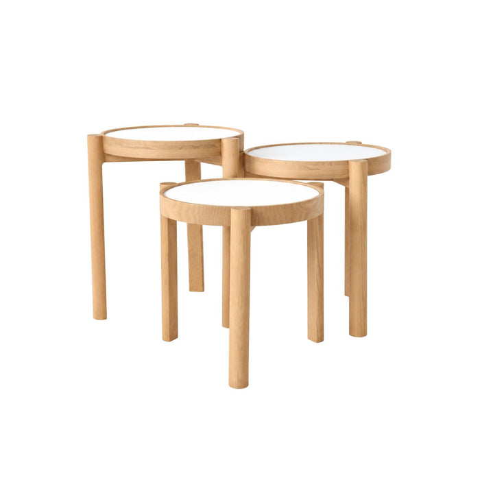 Table basse empilable Lucie D35 H41 - Pied en chêne - Plateau en HPL blanc