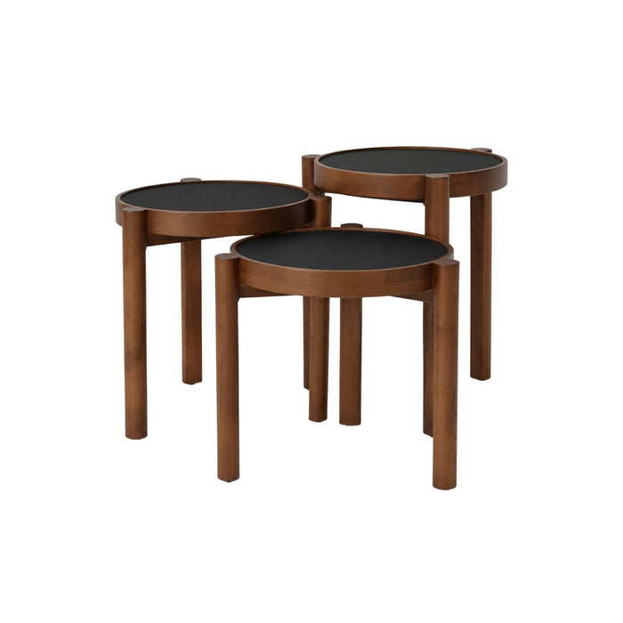 Table basse empilable Lucie D35 H36,6 - Pied en noyer foncé - Plateau en HPL noir