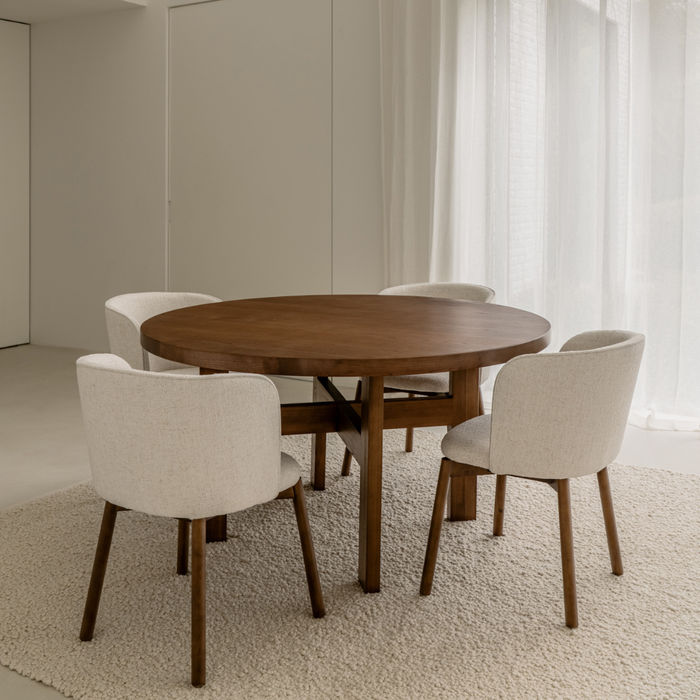 Victor - Table à manger ronde – Ø140 – Noyer foncé - Frêne