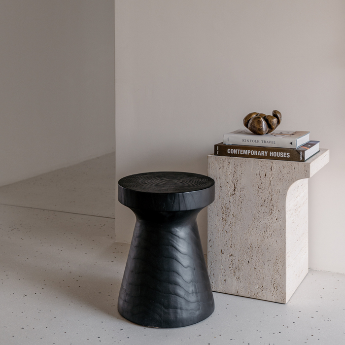 Vinto side table - W31 D25 H48 - White - Unfilled travertine