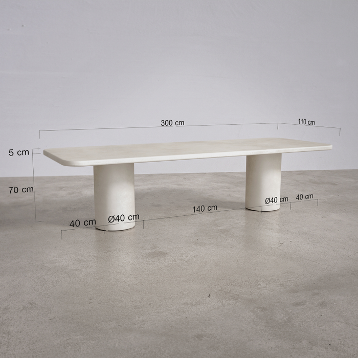 Mesa de comedor rectangular para exterior con patas redondas - Yonu - An 300 x Pr 110 x Al 75 cm - Latte - Policompuesto