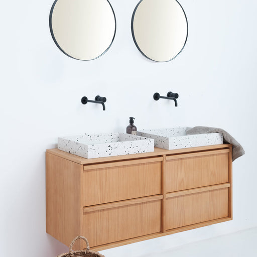 Eiken houten badkamerkast Fien in Scandinavische stijl - Wit Terrazzo - 120 cm