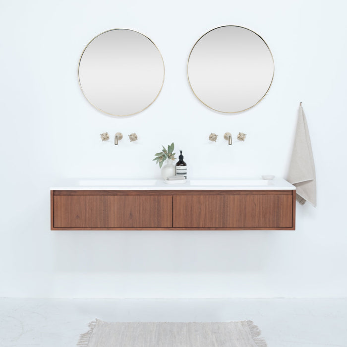 Bathroom set Ann cabinet short Walnut - Julian White Matt - 150 cm