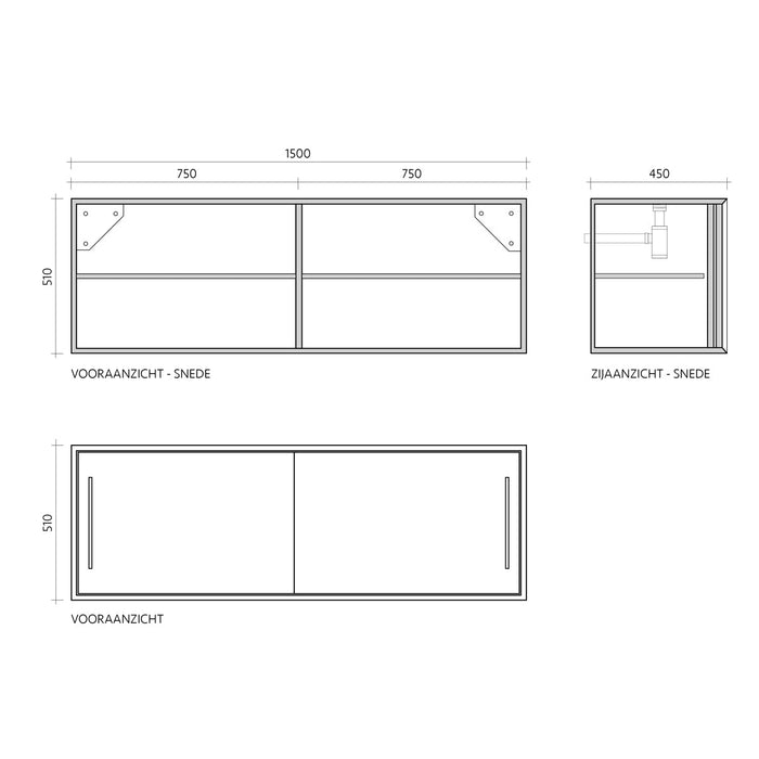 Stijlvol badkamermeubel - Wastafel Zwart marmer - Zwart Riet (150 cm) - Nestor