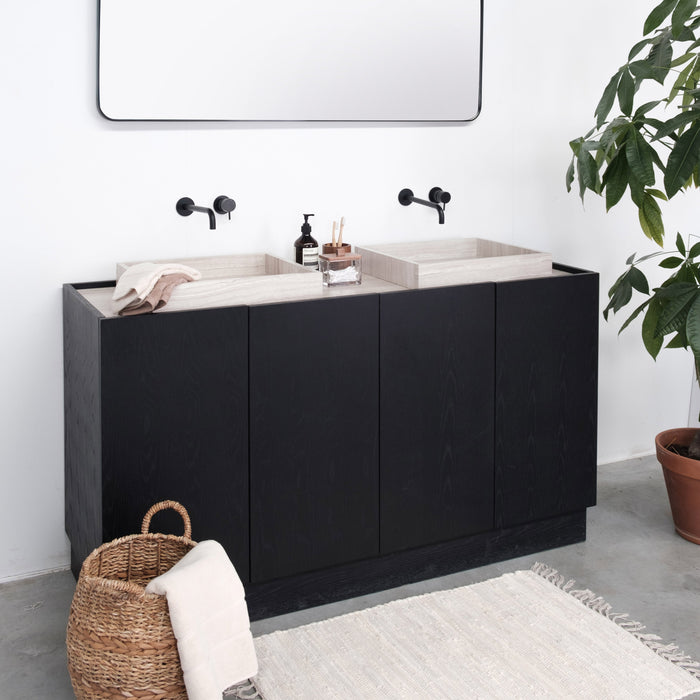 badkamermeubel zwart hout fume beige marmer wastafel george